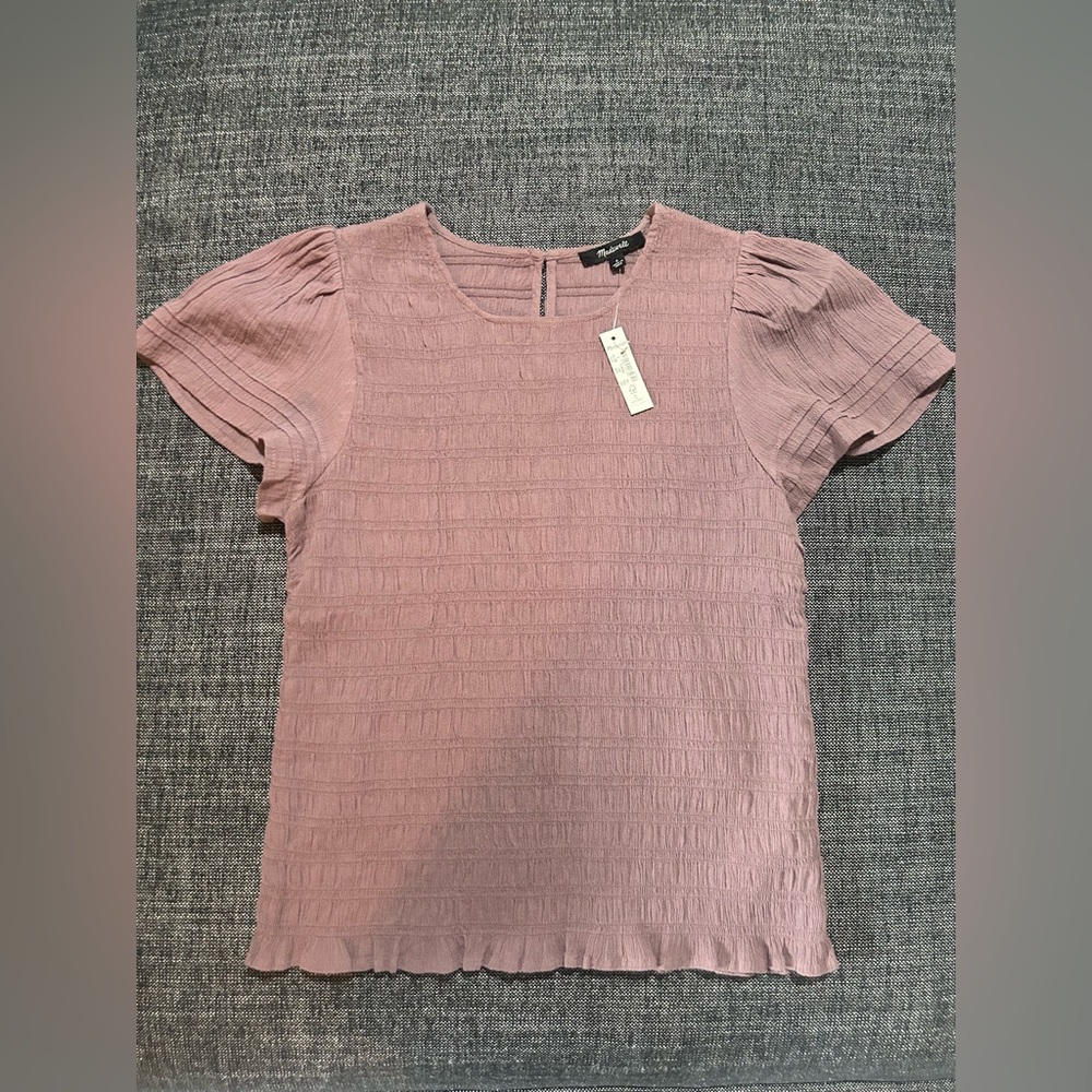 NWT Madewell Lucie Flutter-Sleeve Smocked Bodice Top Size S